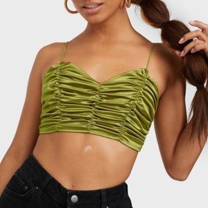 Mint Green Satin Ruched Crop Top